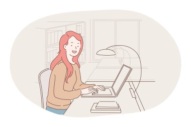 Ofiste çalışmak, modern şirket içi, çevrimiçi iletişim kavramı