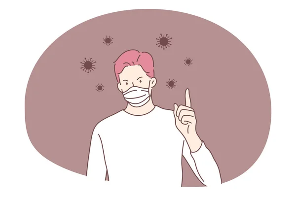 Tehlike ya da koronavirüs enfeksiyonu salgını, koruyucu yüz maskesi, pandemik konsept — Stok Vektör
