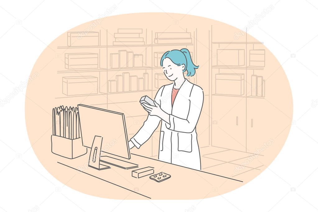 Pharmacy worker, occupation, full time job concept