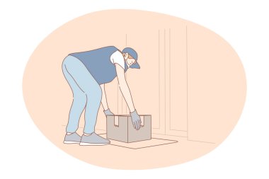 Temassız teslimat, kurye, çevrimiçi sipariş kavramı