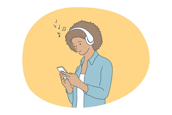 Comunicación en línea, escuchar música en el concepto de smartphone — Vector de stock