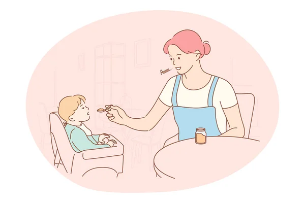 母性、母爱、亲子关系和童年概念 — 图库矢量图片
