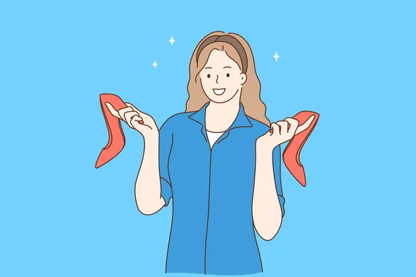 유행하는 빨간 구두와 매력적 인 신발 컨셉트 — 스톡 벡터