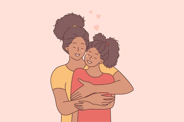 Ευτυχισμένες μητέρες γιορτή των διακοπών ημέρα, αγάπη μεταξύ μητέρας και κόρης έννοια — Διανυσματικό Αρχείο