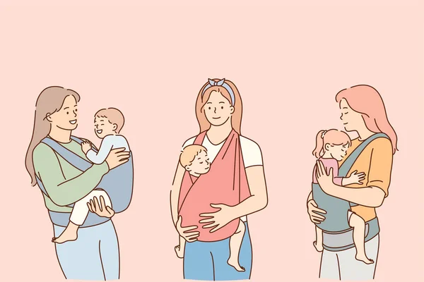 Матері, що носять своїх дітей у концепції способу життя — стоковий вектор