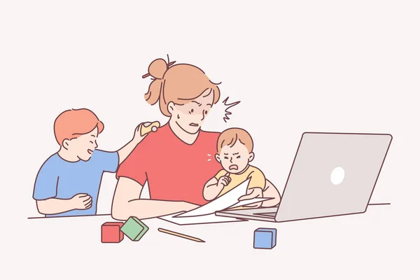 Trabajo a distancia durante el concepto de permiso de maternidad — Vector de stock