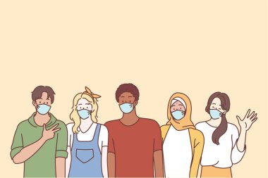 Coronavirus hastalığı ve çok ırklı gençler arkadaş kavramı