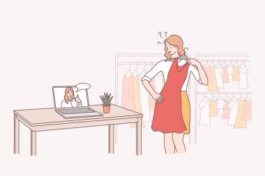 Çevrimiçi stilist, moda danışmanı, en iyi giyim konseptini seçen