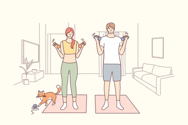 Здоровий активний спосіб життя, тренування вдома концепція — стоковий вектор