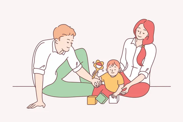 Familia feliz con hijos, paternidad, concepto de infancia — Vector de stock