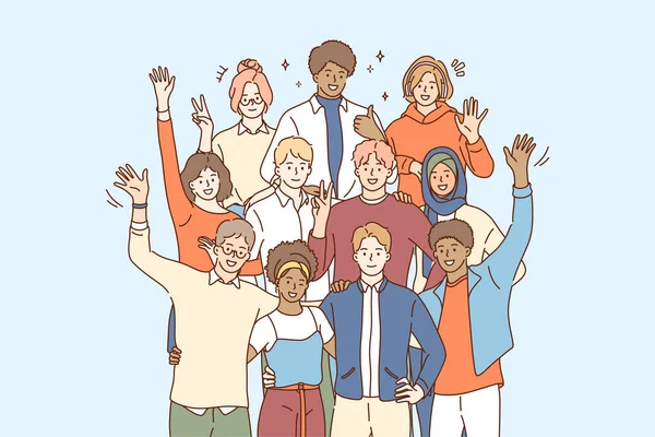 多文化多样性中的团结、团队和友谊概念 — 图库矢量图片