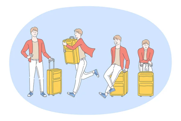 Viajar con equipaje, viaje y vacaciones con concepto de maleta — Vector de stock