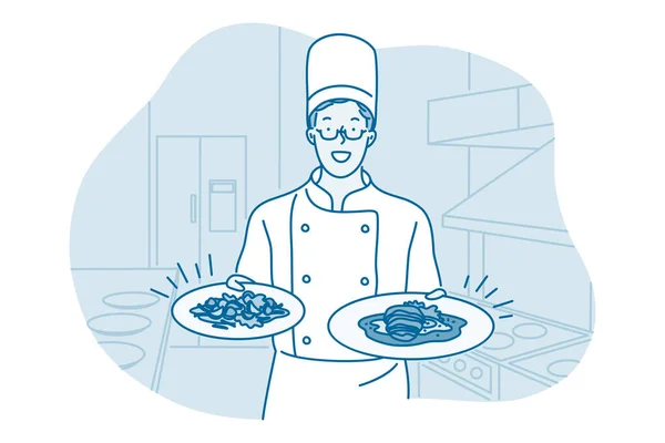 Cocina, chef profesional, concepto de restaurante — Vector de stock