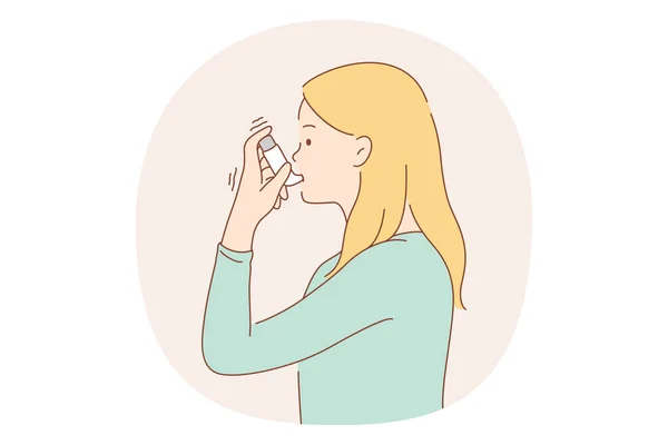Conceito de asma e inalador — Vetor de Stock