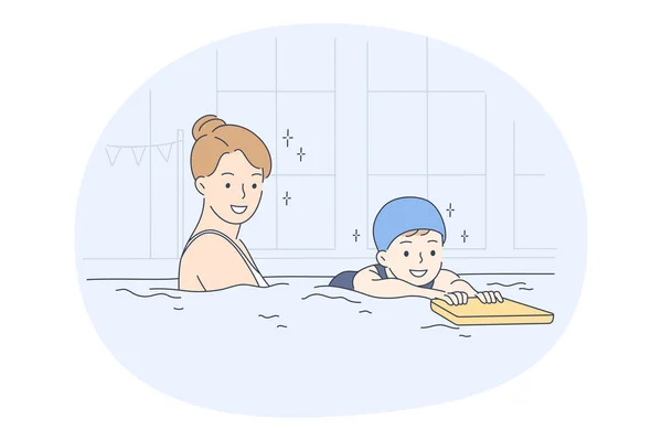 Mother and child in swimming pool concept — Stock Vector