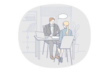 Röportaj, ofis iş arayan konsept