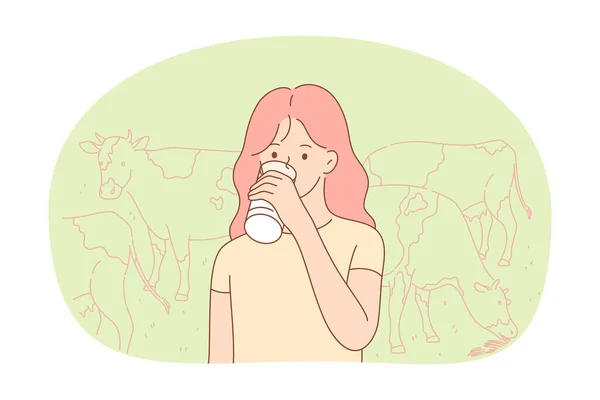 Concepto de leche fresca de vaca — Vector de stock