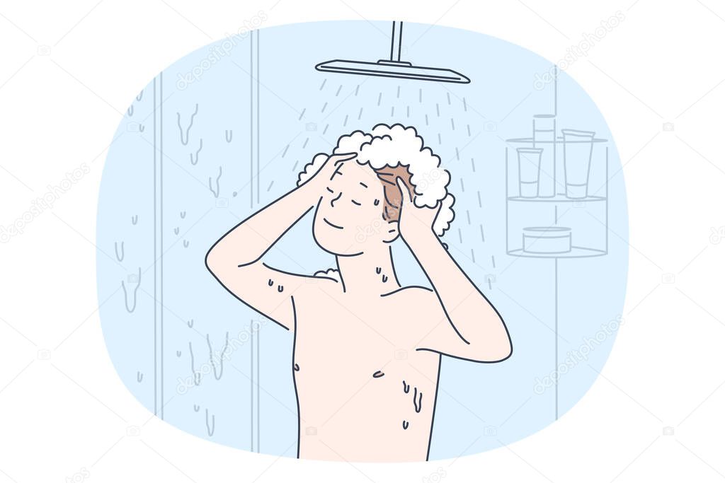 Taking shower and personal hygiene concept