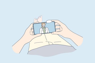 Teletıp, tele sağlık, online doktor konsepti.