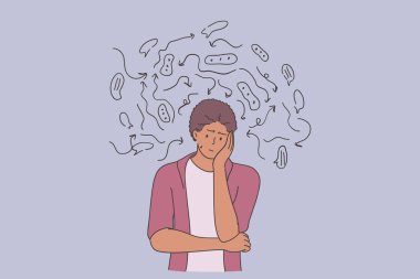 Depresyon, sorunlar, düşünce konseptinde yorgunluk.