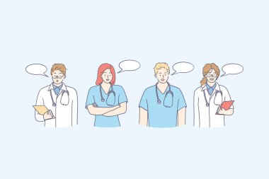 Medical workers doctors communication concept clipart
