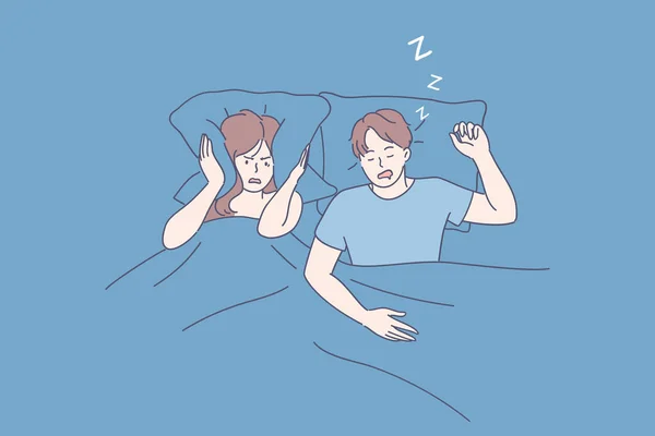 Snoring, insomnia, bad sleep concept — Stock Vector