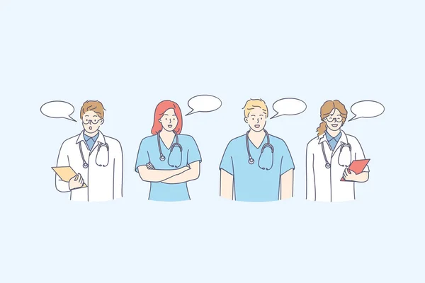 Orvosi dolgozók orvosok kommunikációs koncepciója — Stock Vector