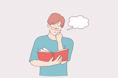 Reading, concentration, hobby concept clipart