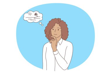 Seyahat konseptini hayal eden bir ofis çalışanı.