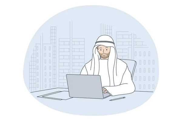 在办公室工作的阿拉伯人民概念 — 图库矢量图片