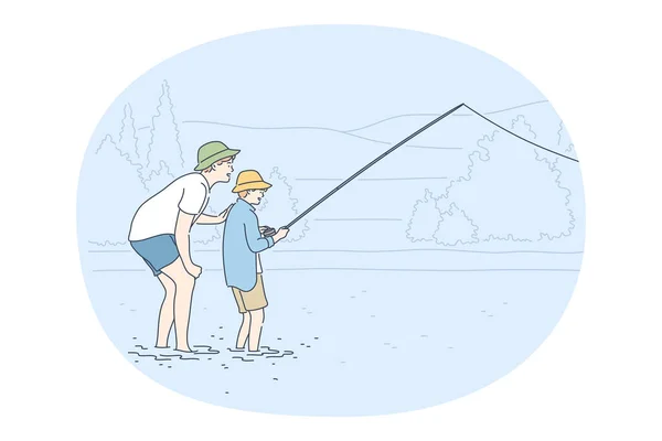 Pêche sur le concept de lac — Image vectorielle