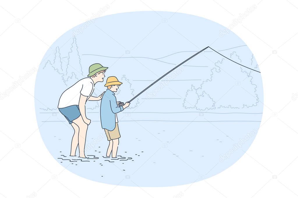 Fishing on lake concept