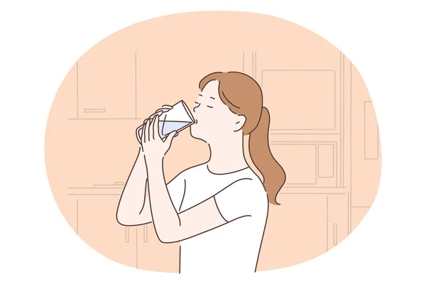 Saf su içmek, sıvı, sağlık konsepti — Stok Vektör