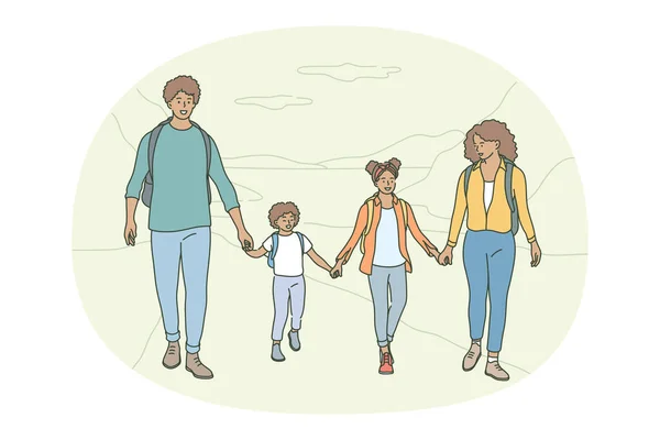 Keluarga bahagia, orang tua, anak-anak konsep - Stok Vektor