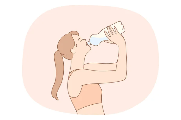 Drinken van zuiver water, vloeibaar, gezondheidsconcept — Stockvector