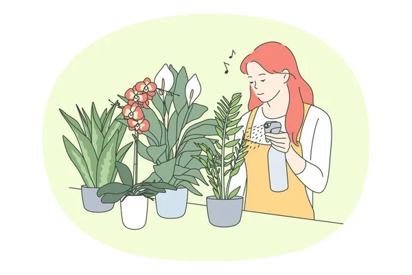 Plantas de casa e conceito de jardinagem em casa — Vetor de Stock