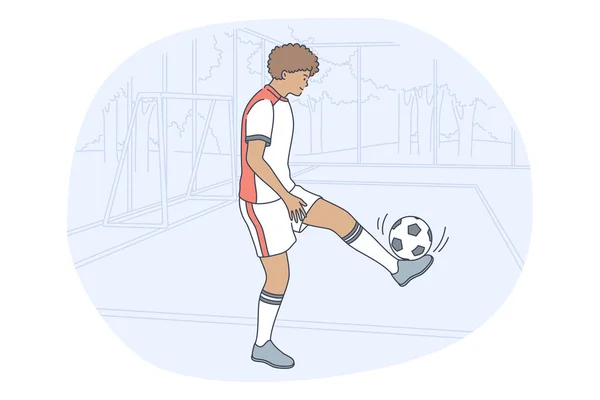 Jugador de fútbol profesional, pelota de fútbol, concepto de deporte — Vector de stock