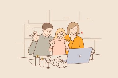 Online tatil kutlamaları ve video konferans konsepti