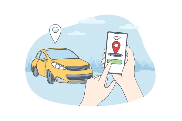 Concetto di car sharing e applicazione online — Vettoriale Stock