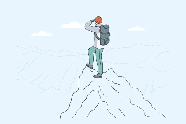 Vandring på berg, backpacker, resor koncept — Stock vektor