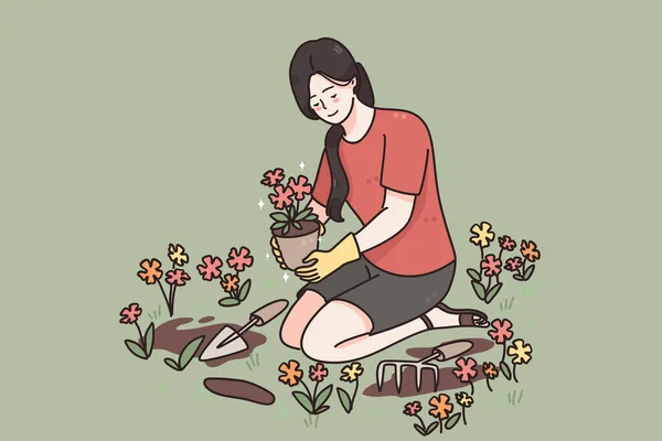 Cuidar das plantas, cultivar flores conceito — Vetor de Stock