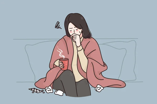 Resfriado, gripe, concepto de tos severa — Archivo Imágenes Vectoriales