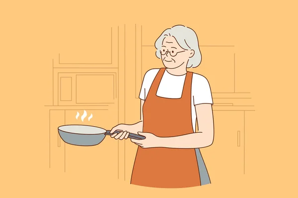 Concepto de estilo de vida feliz cocina ancianos — Vector de stock