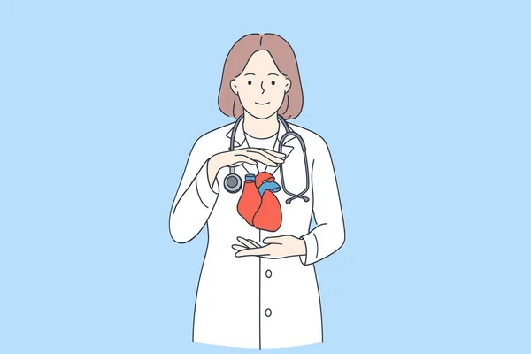 Médecin cardiologue et concept du cœur sain — Image vectorielle