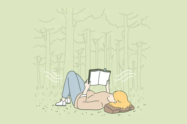 放松、闲暇和阅读概念 — 图库矢量图片