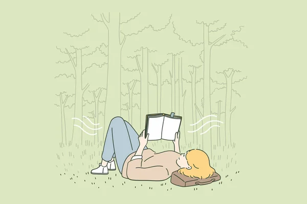 Conceito de relaxamento, lazer e leitura —  Vetores de Stock