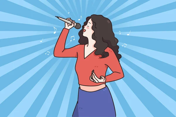 Mujer cantante y karaoke concepto — Vector de stock