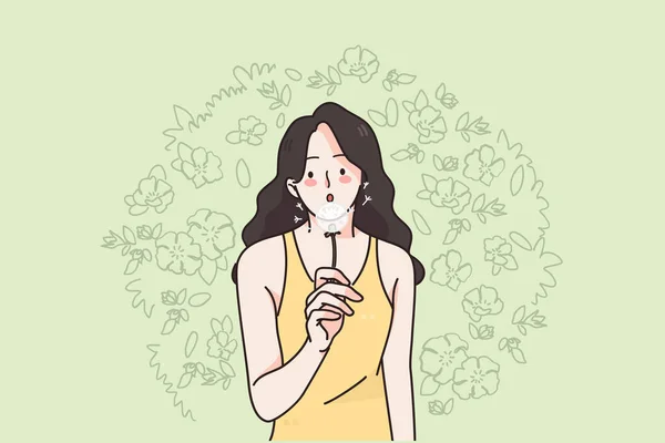 Mujer y naturaleza en concepto de verano — Vector de stock