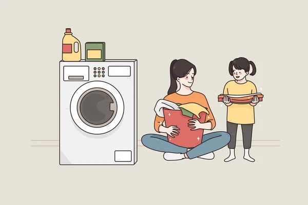 洗衣和与儿童相处的概念 — 图库矢量图片