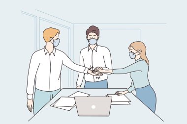 Başarı, işbirliği, covid-19 konsepti boyunca takım çalışması